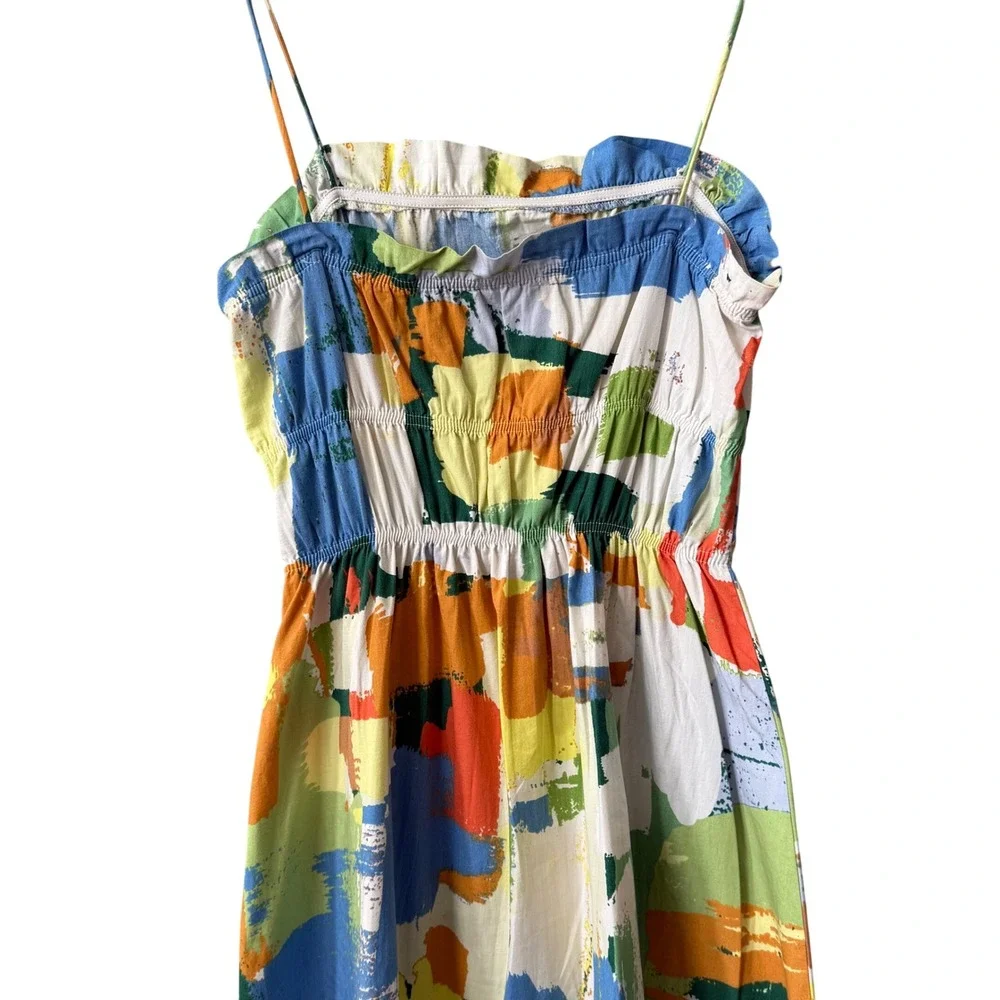 Stradivarius Abstract Paint-Print Smocked Midi Sundress –‎ Size Small - Picture 7 of 8